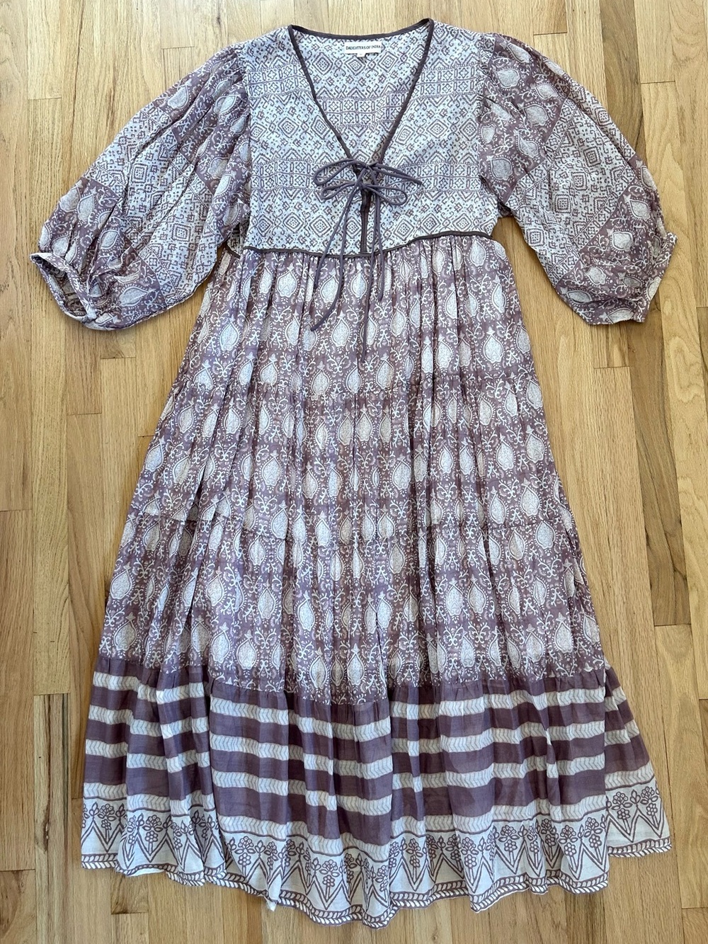 DAUGHTERS OF INDIA jasmine maxi dress lavender block print boho cotton size XL - Picture 6 of 13